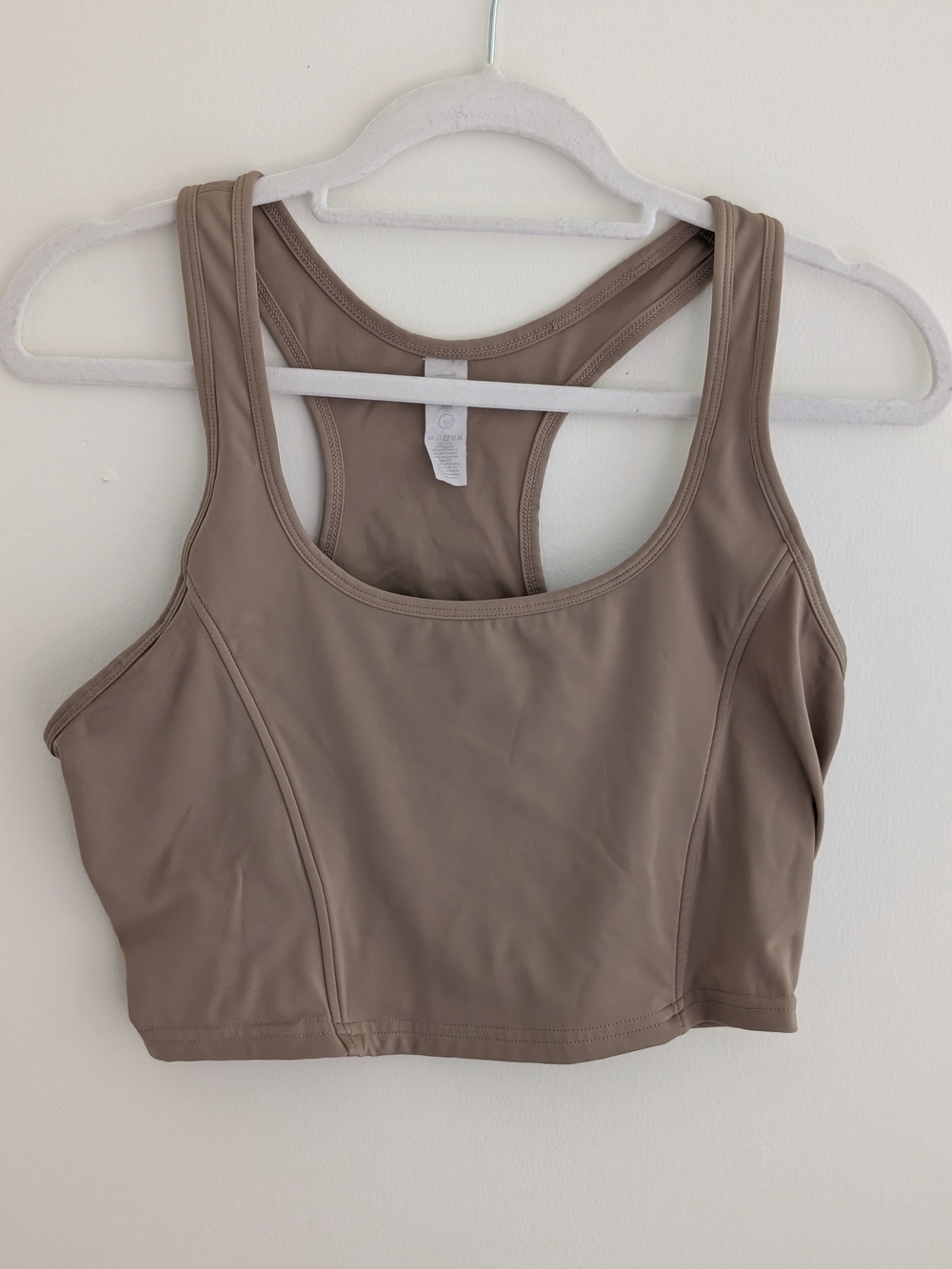 Racerback Crop Sports Tank Top in Taupe